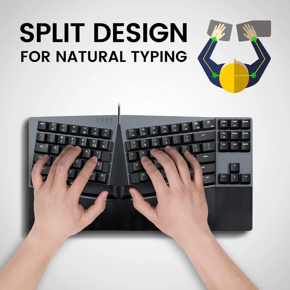 Perixx PERIBOARD-335 Wired Compact Ergonomic Mechanical Keyboard Brown Switch